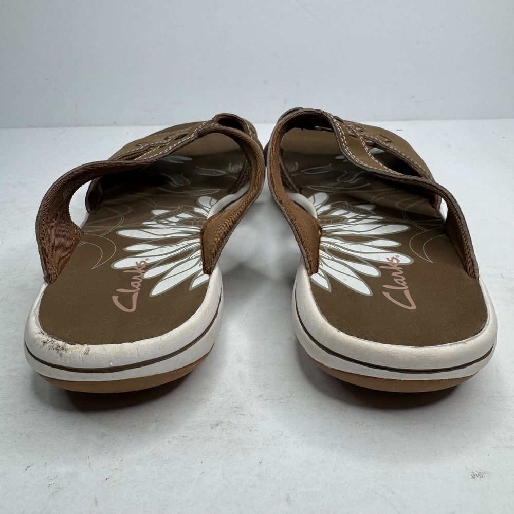 Clarks Brown Multi Strap Slide Sandals Womens 7M 80177 Contrast Stitch Comfort - Picture 5 of 7
